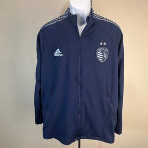 Adidas Men's blue full zip Kansas City Sporting soccer MLS Jacket Large L EUC